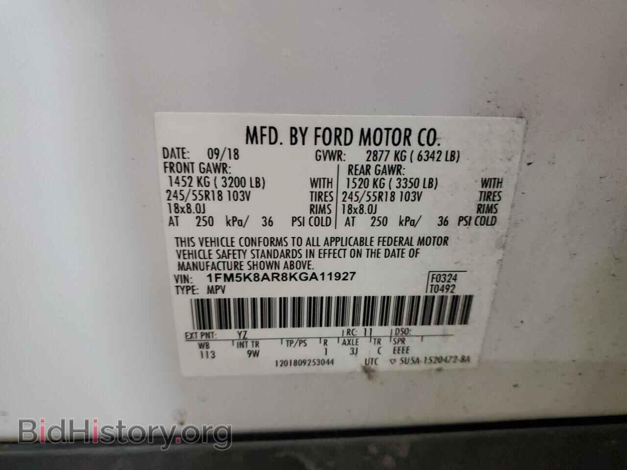 2019 FORD EXPLORER - VIN: 1FM5K8AR8KGA11927 - Фото 13