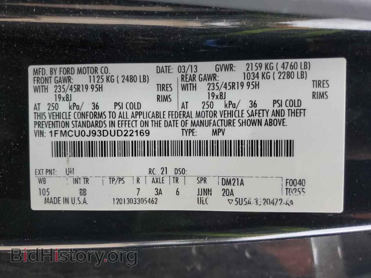 2013 FORD ESCAPE - VIN: 1FMCU0J93DUD22169 - Фото 13