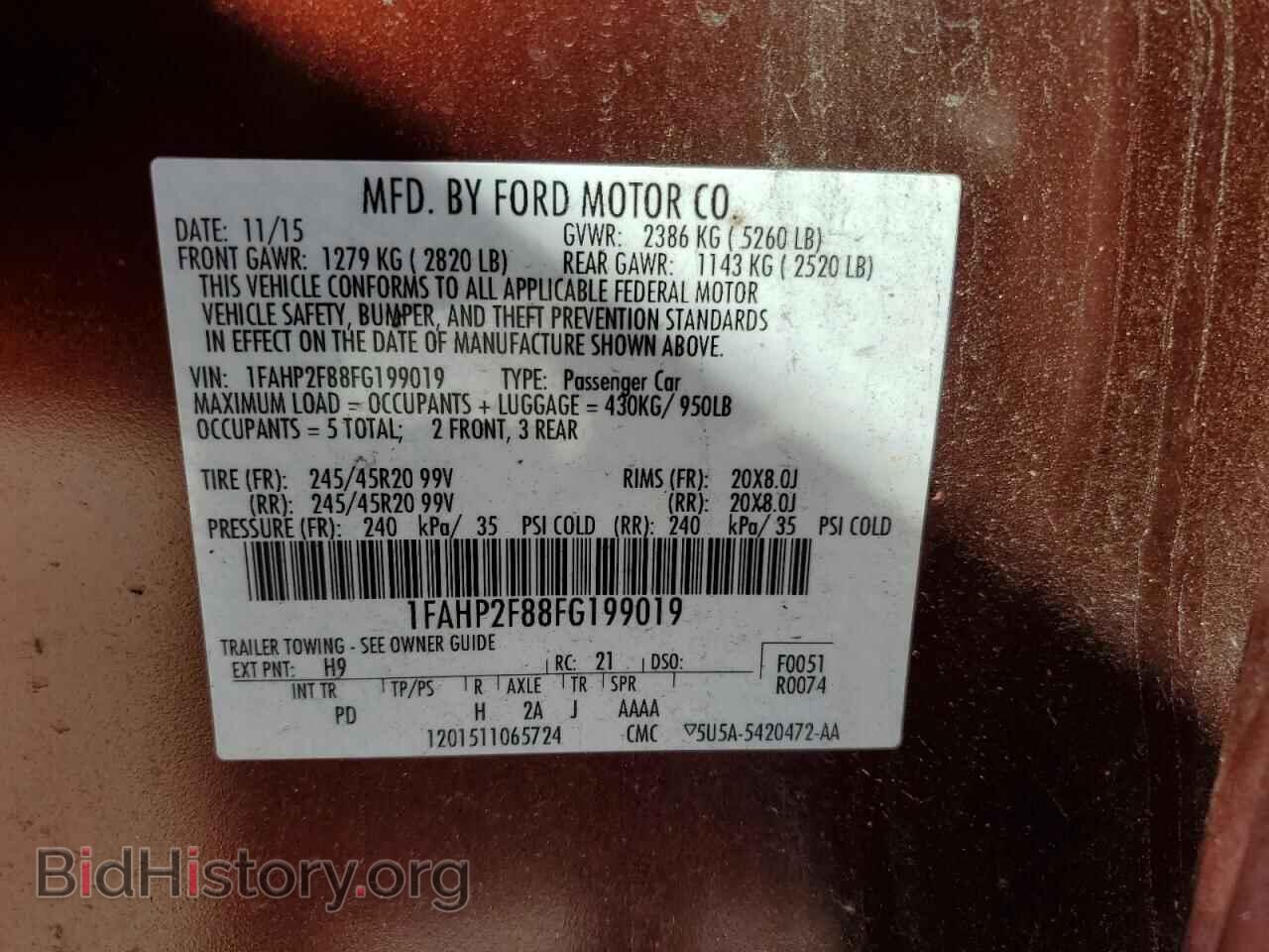 2015 FORD TAURUS - VIN: 1FAHP2F88FG199019 - Фото 12