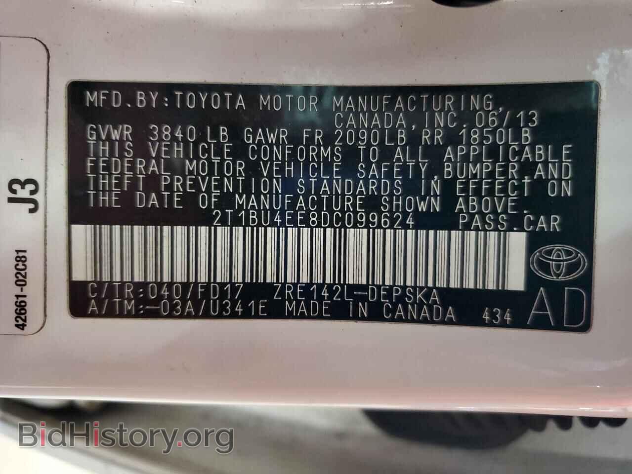 2013 TOYOTA COROLLA - VIN: 2T1BU4EE8DC099624 - Фото 12