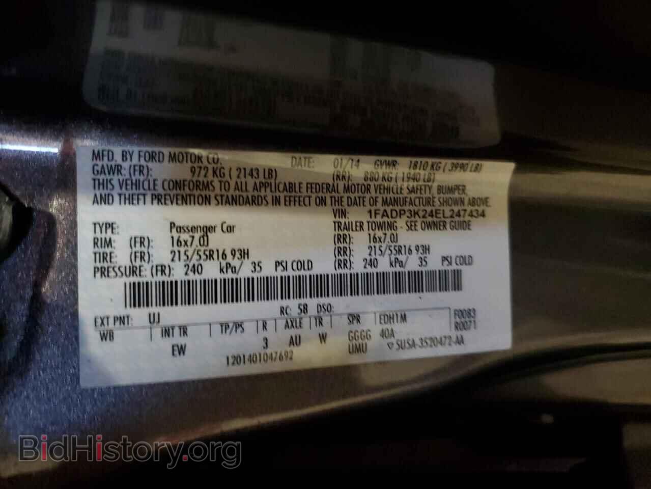 2014 FORD FOCUS - VIN: 1FADP3K24EL247434 - Фото 12