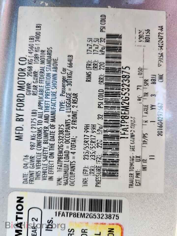 2016 FORD ALL Models - VIN: 1FATP8EM2G5323875 - Фото 12