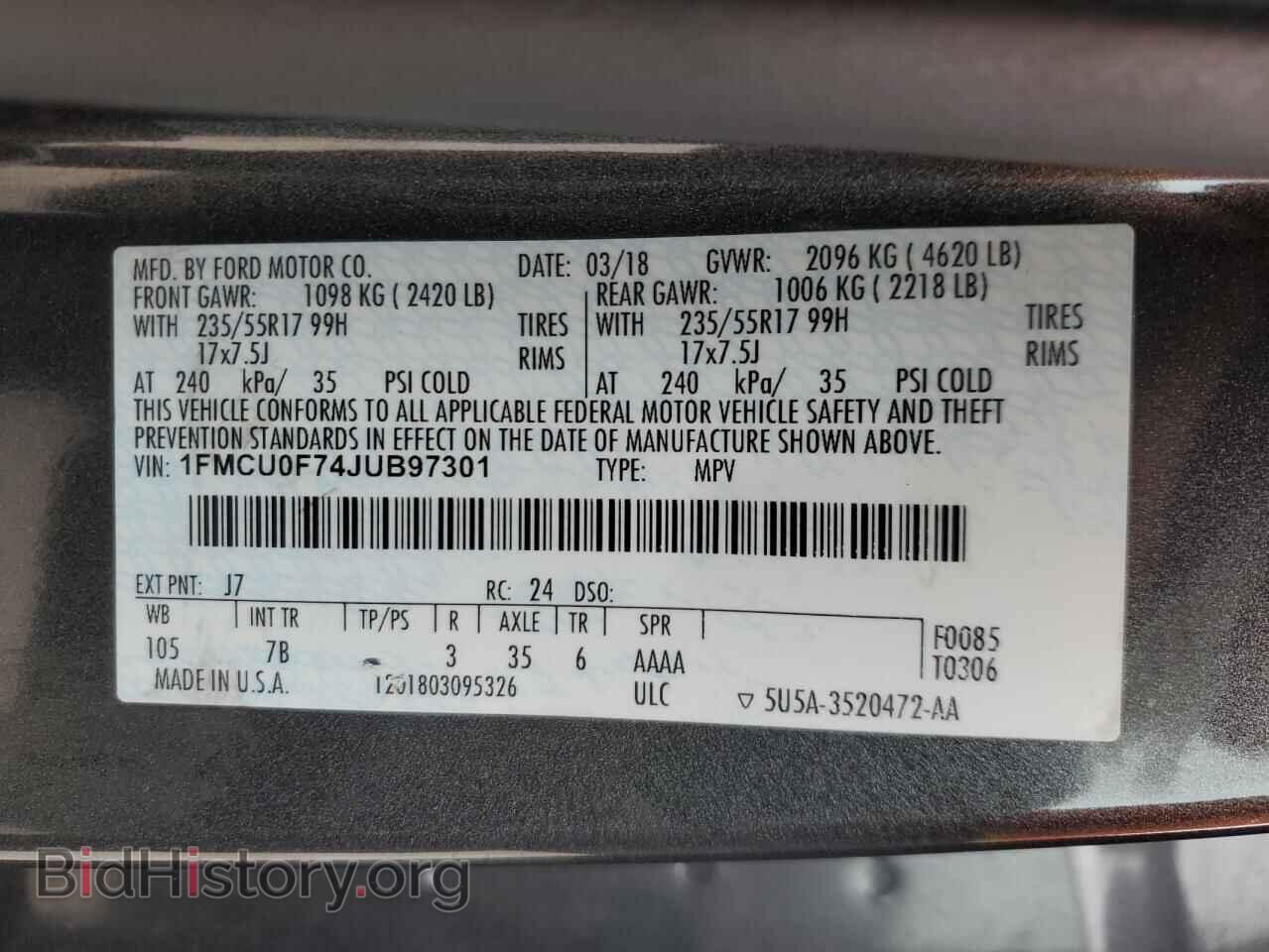 2018 FORD ESCAPE - VIN: 1FMCU0F74JUB97301 - Фото 13