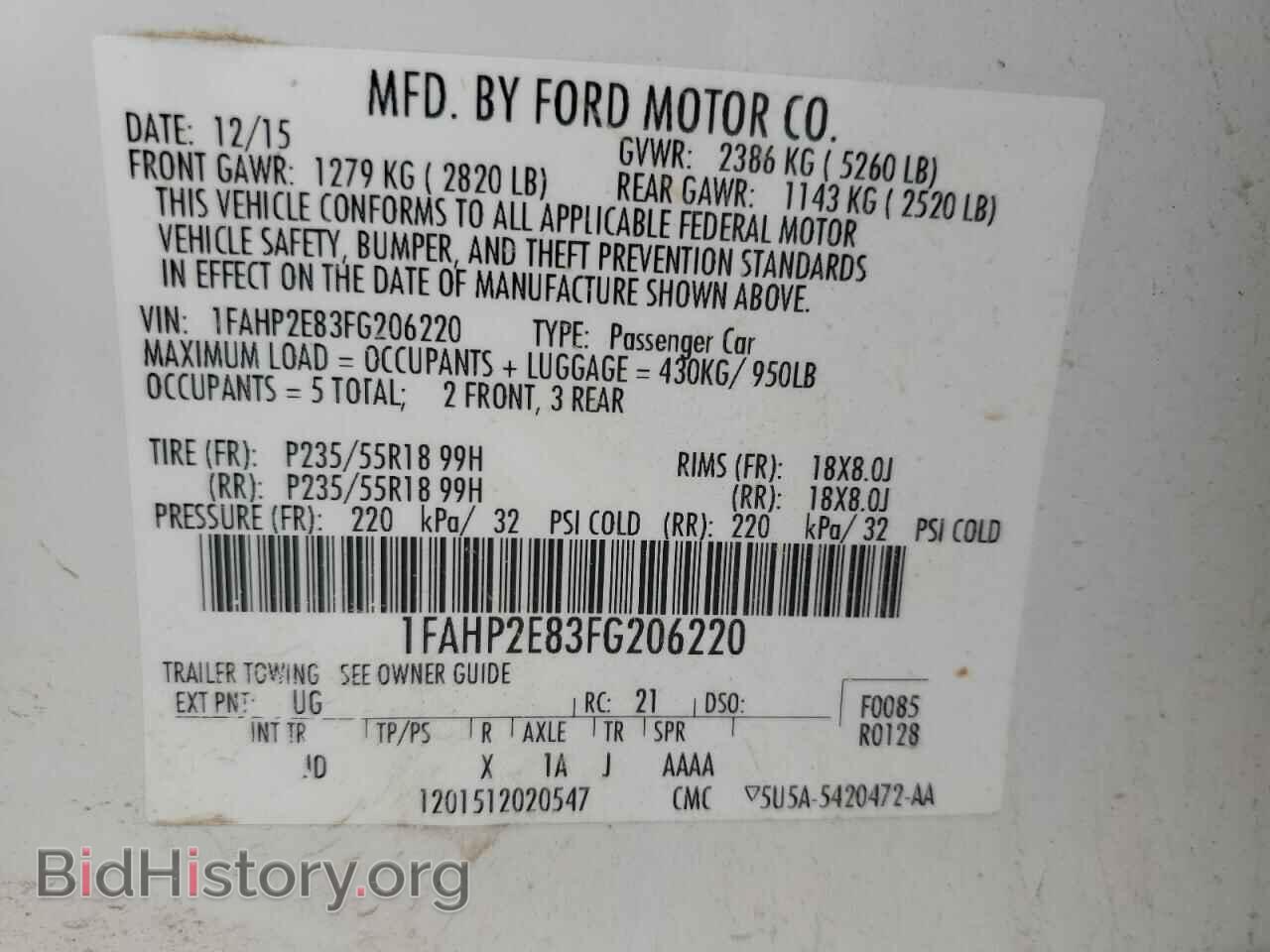 2015 FORD TAURUS - VIN: 1FAHP2E83FG206220 - Photo 12