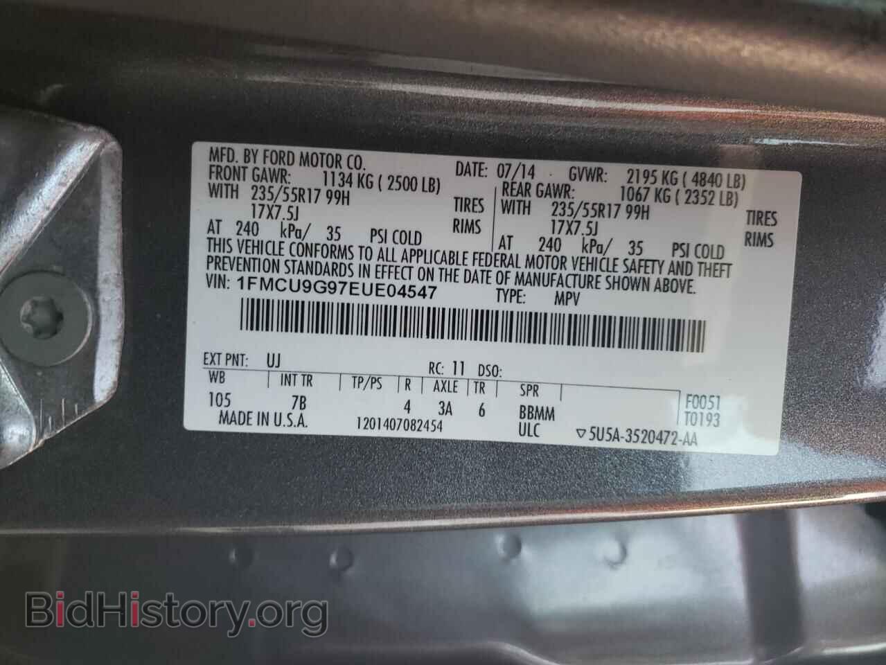 2014 FORD ESCAPE - VIN: 1FMCU9G97EUE04547 - Photo 13