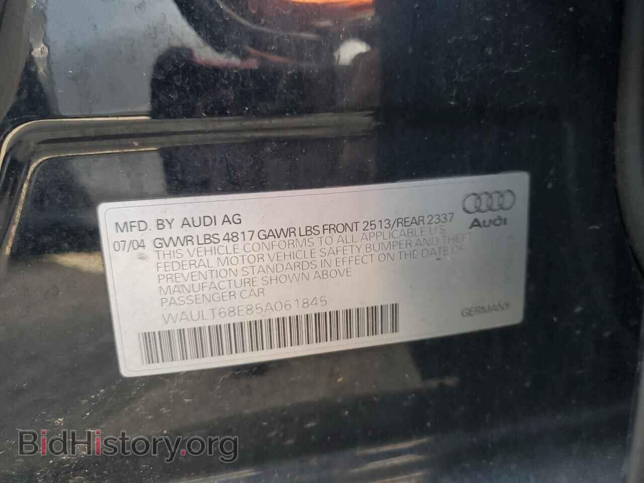 2005 AUDI A4 - VIN: WAULT68E85A061845 - Фото 13