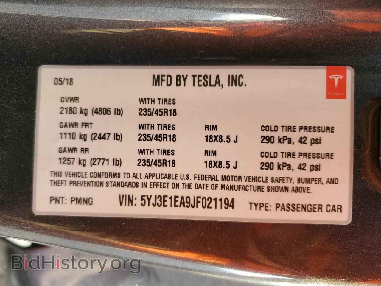 2018 TESLA MODEL 3 - VIN: 5YJ3E1EA9JF021194 - Фото 12