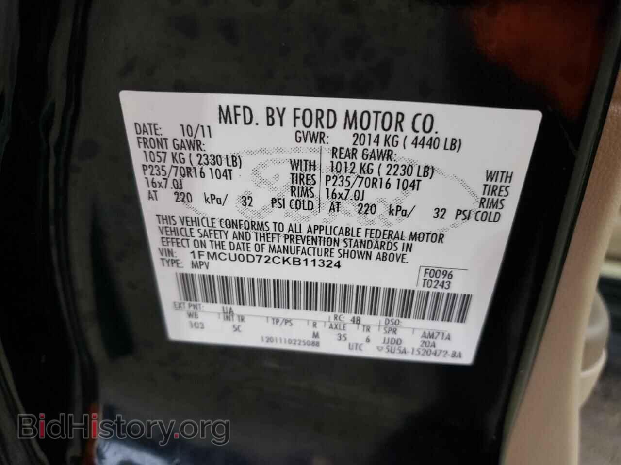 2012 FORD ESCAPE - VIN: 1FMCU0D72CKB11324 - Фото 13