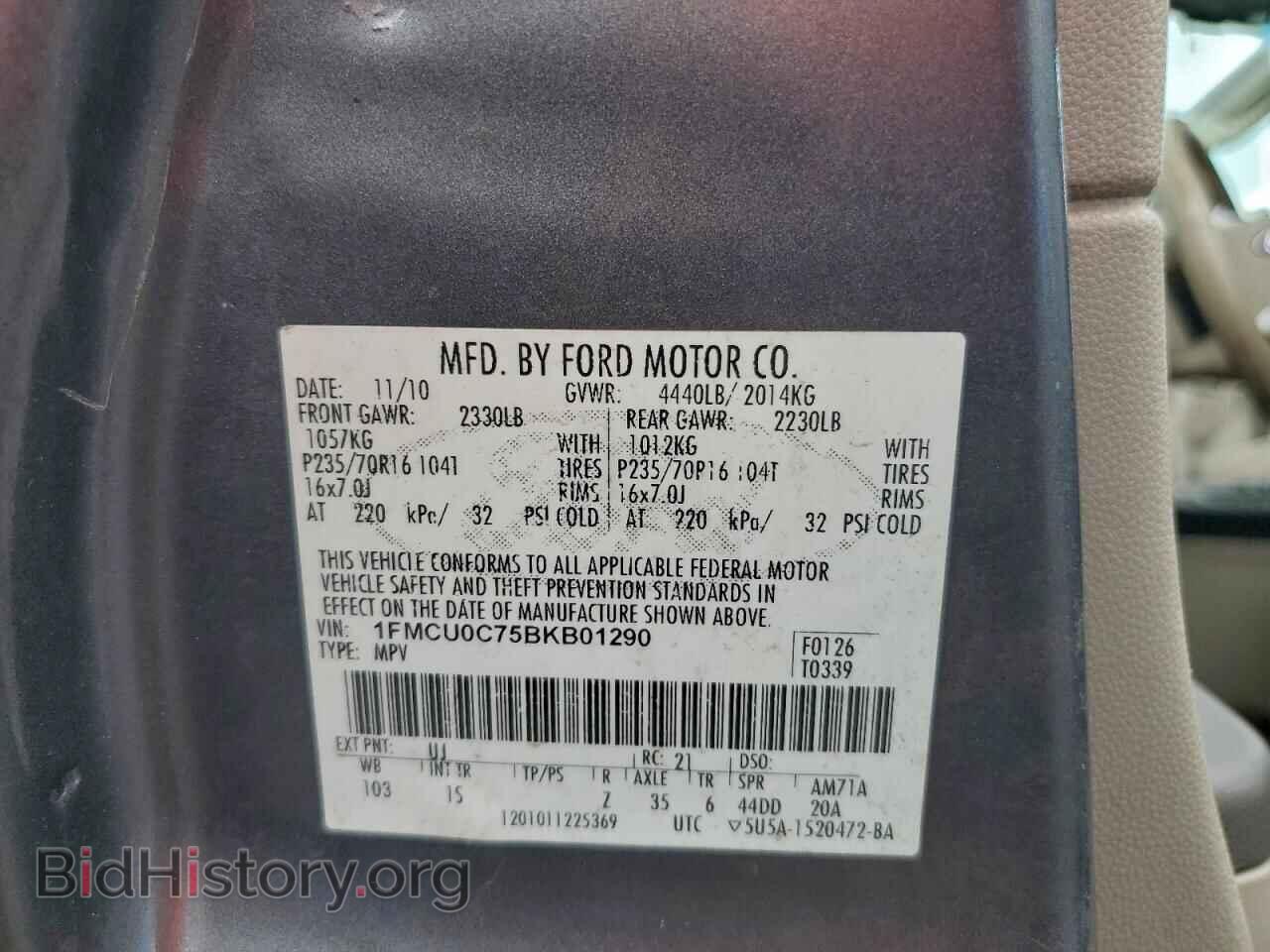 2011 FORD ESCAPE - VIN: 1FMCU0C75BKB01290 - Фото 13