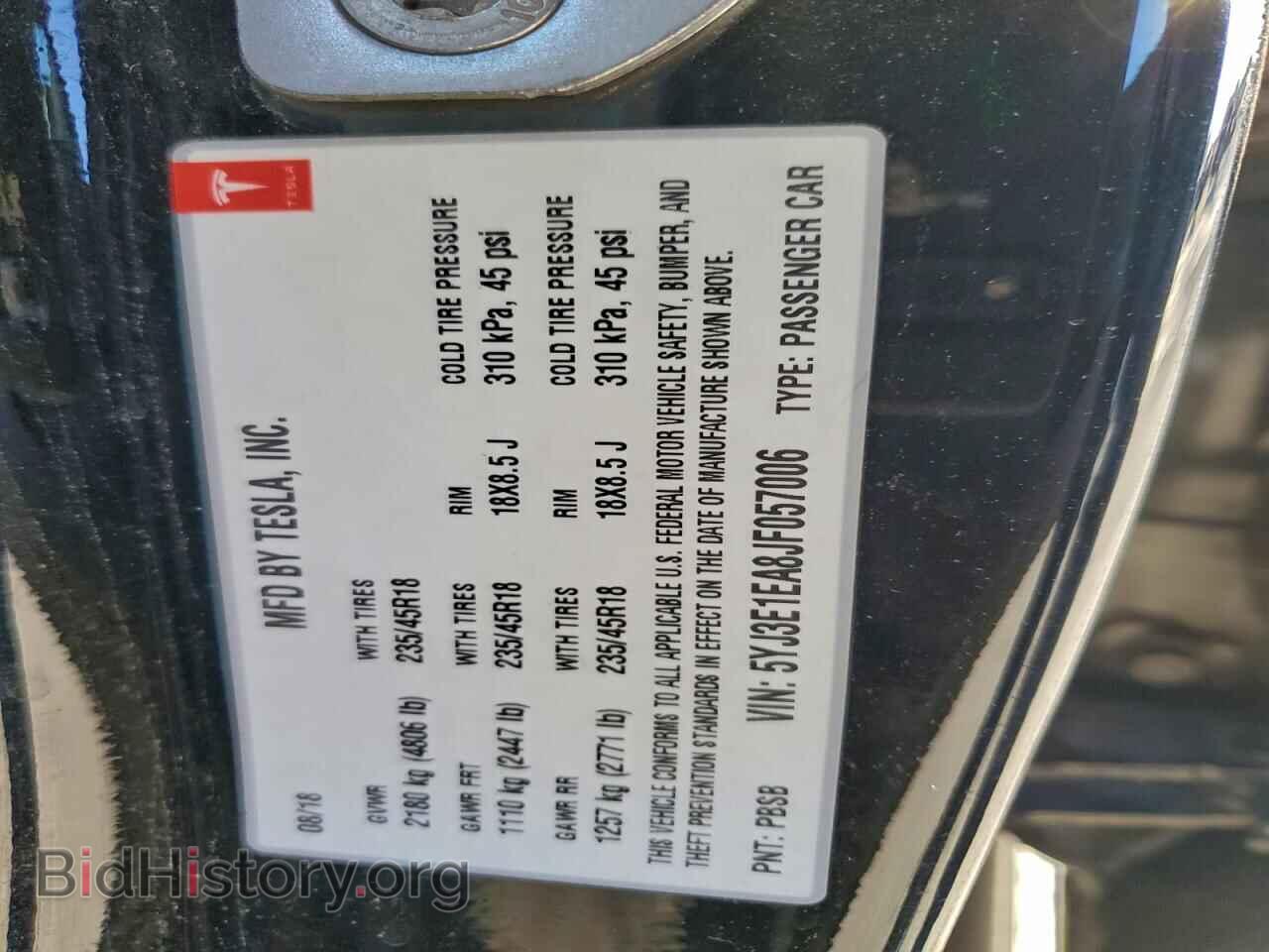 2018 TESLA MODEL 3 - VIN: 5YJ3E1EA8JF057006 - Фото 12