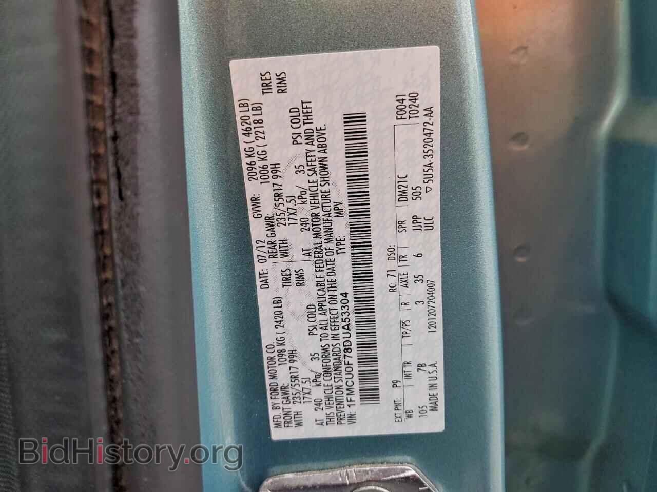 2013 FORD ESCAPE - VIN: 1FMCU0F78DUA53304 - Фото 12