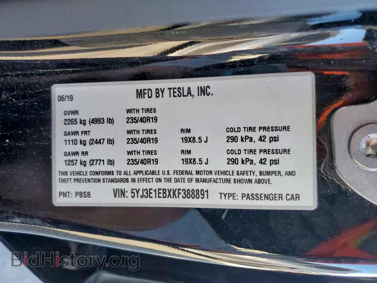 2019 TESLA MODEL 3 - VIN: 5YJ3E1EBXKF388891 - Фото 12