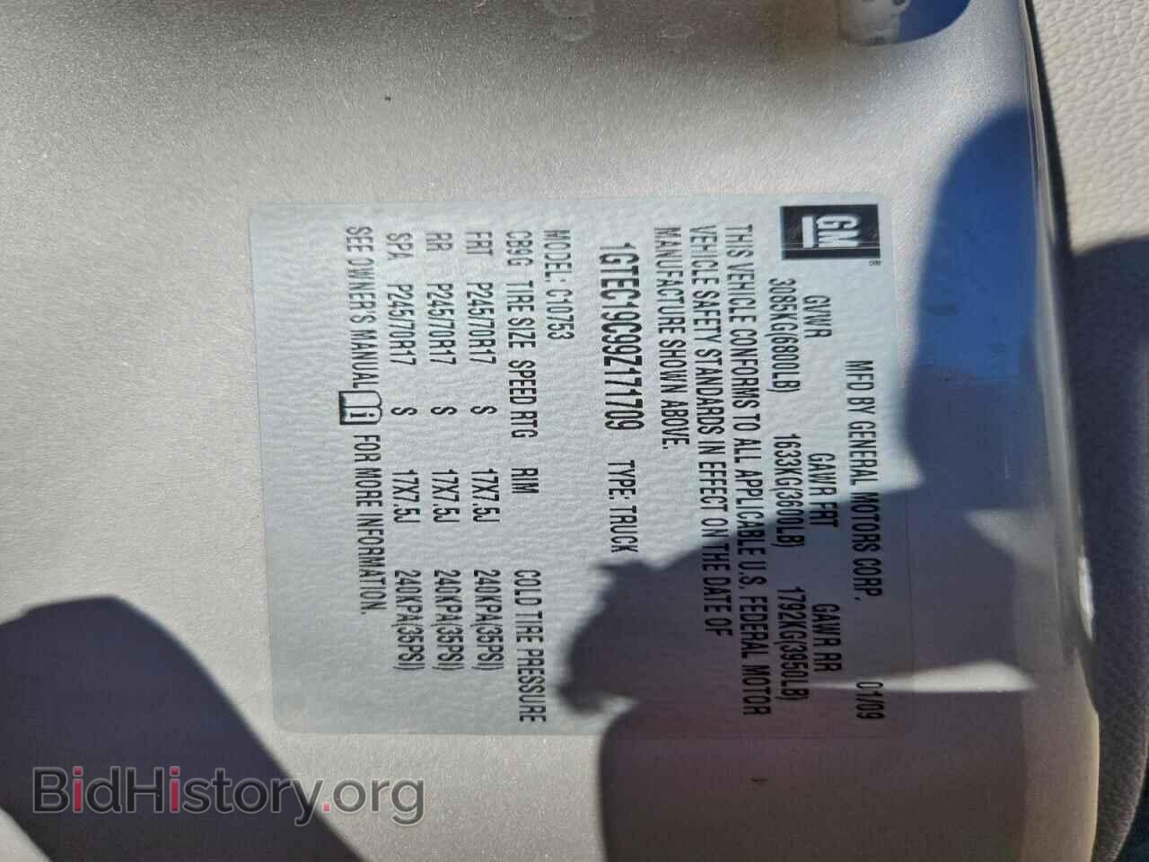 2009 GMC SIERRA - VIN: 1GTEC19C99Z171709 - Фото 12