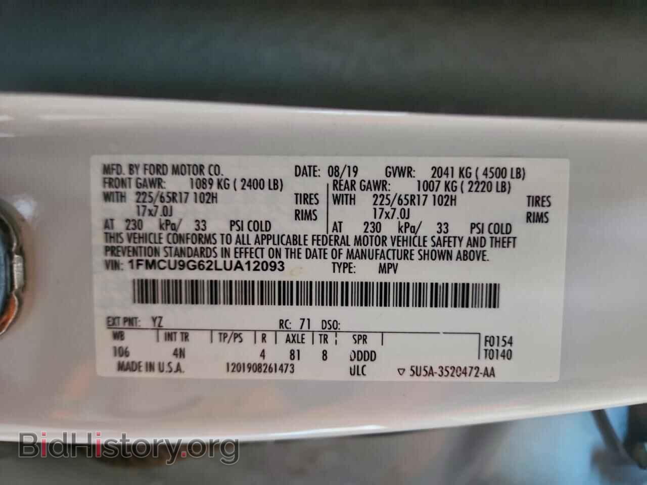 2020 FORD ESCAPE - VIN: 1FMCU9G62LUA12093 - Фото 13