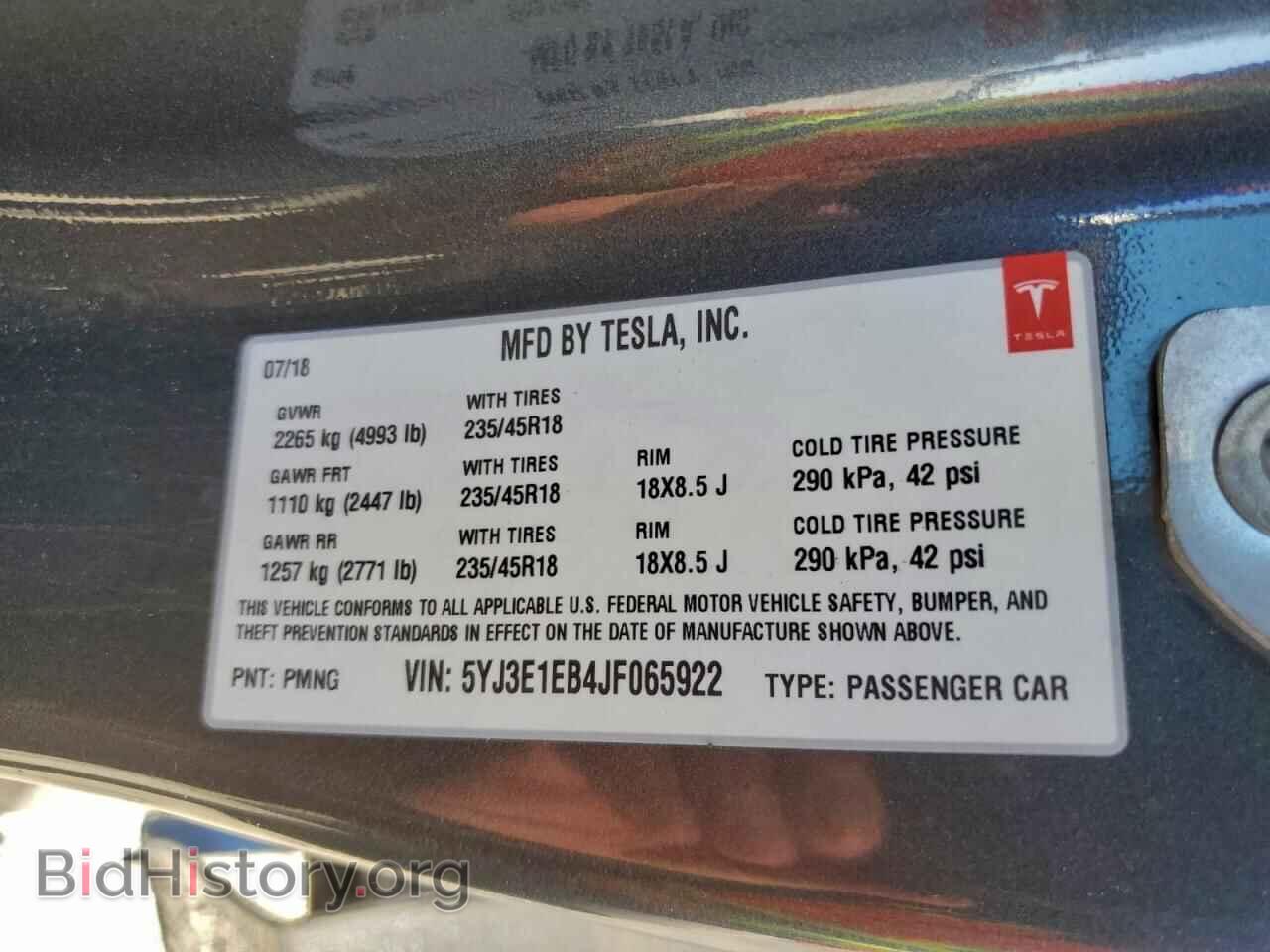 2018 TESLA MODEL 3 - VIN: 5YJ3E1EB4JF065922 - Фото 13
