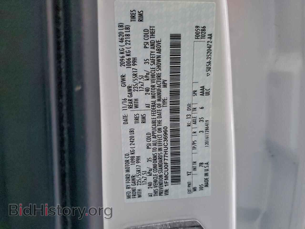 2017 FORD ESCAPE - VIN: 1FMCU0F77HUC36960 - Фото 13