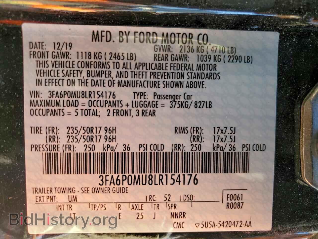 2020 FORD FUSION - VIN: 3FA6P0MU8LR154176 - Фото 12