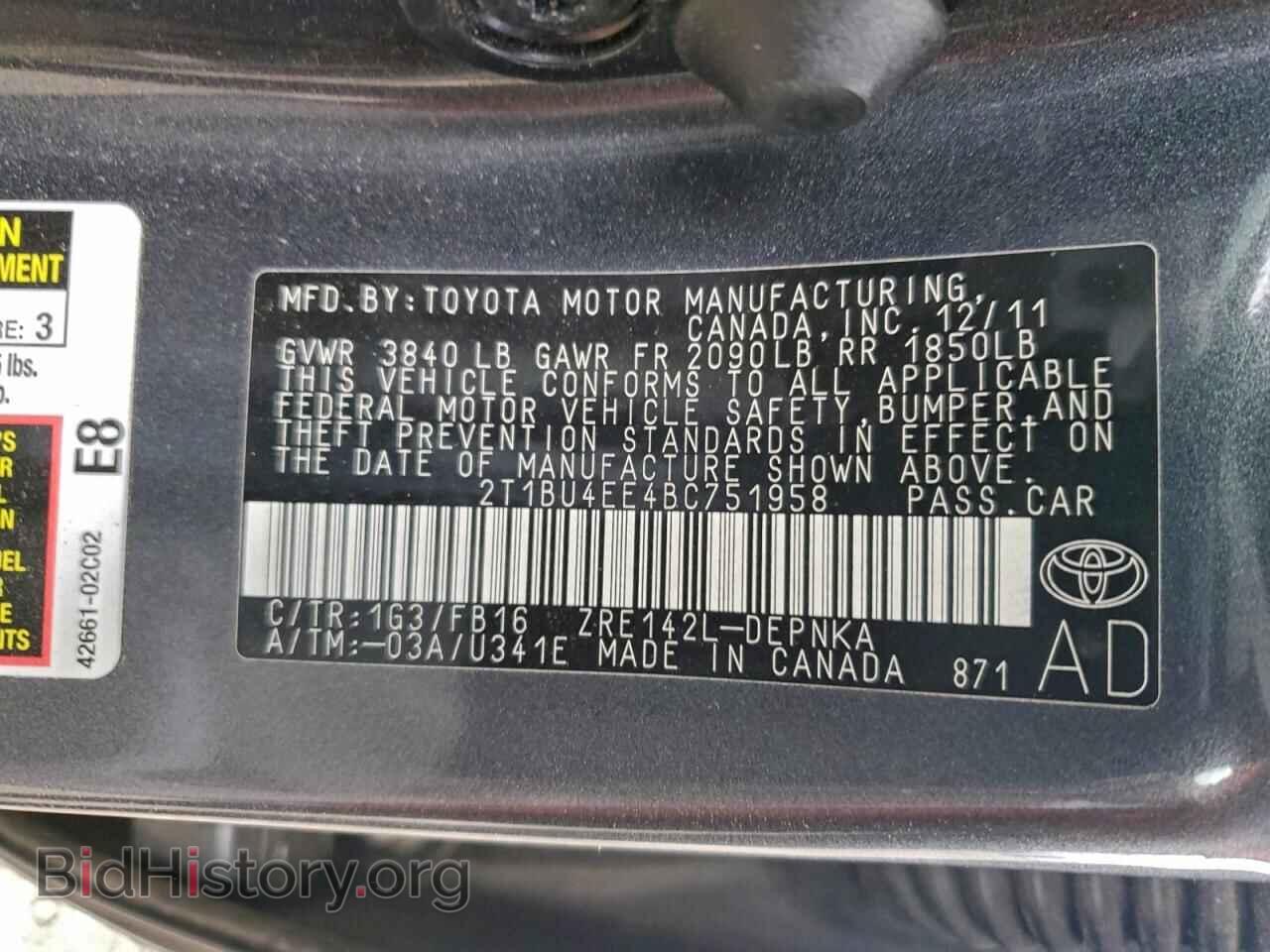 2011 TOYOTA COROLLA - VIN: 2T1BU4EE4BC751958 - Фото 12
