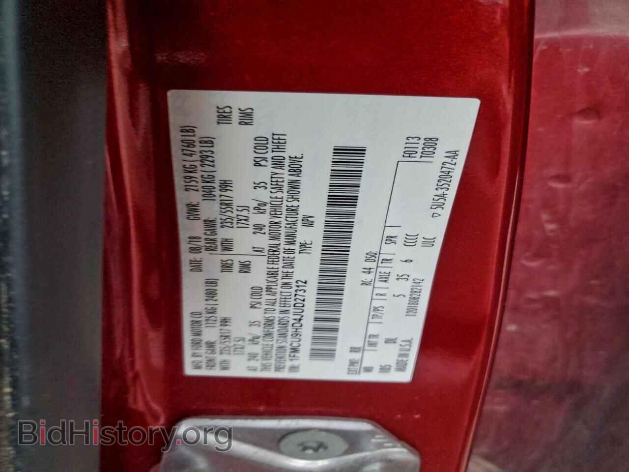 2018 FORD ESCAPE - VIN: 1FMCU9HD4JUD27312 - Фото 13