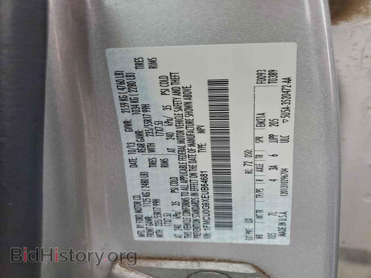 2014 FORD ESCAPE - VIN: 1FMCU0G9XEUB64681 - Фото 13