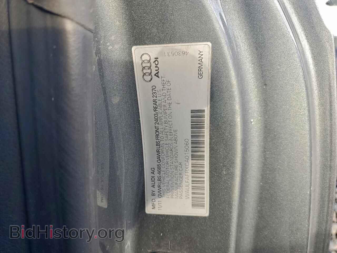 2012 AUDI A5 - VIN: WAULFAFRXCA015060 - Фото 12