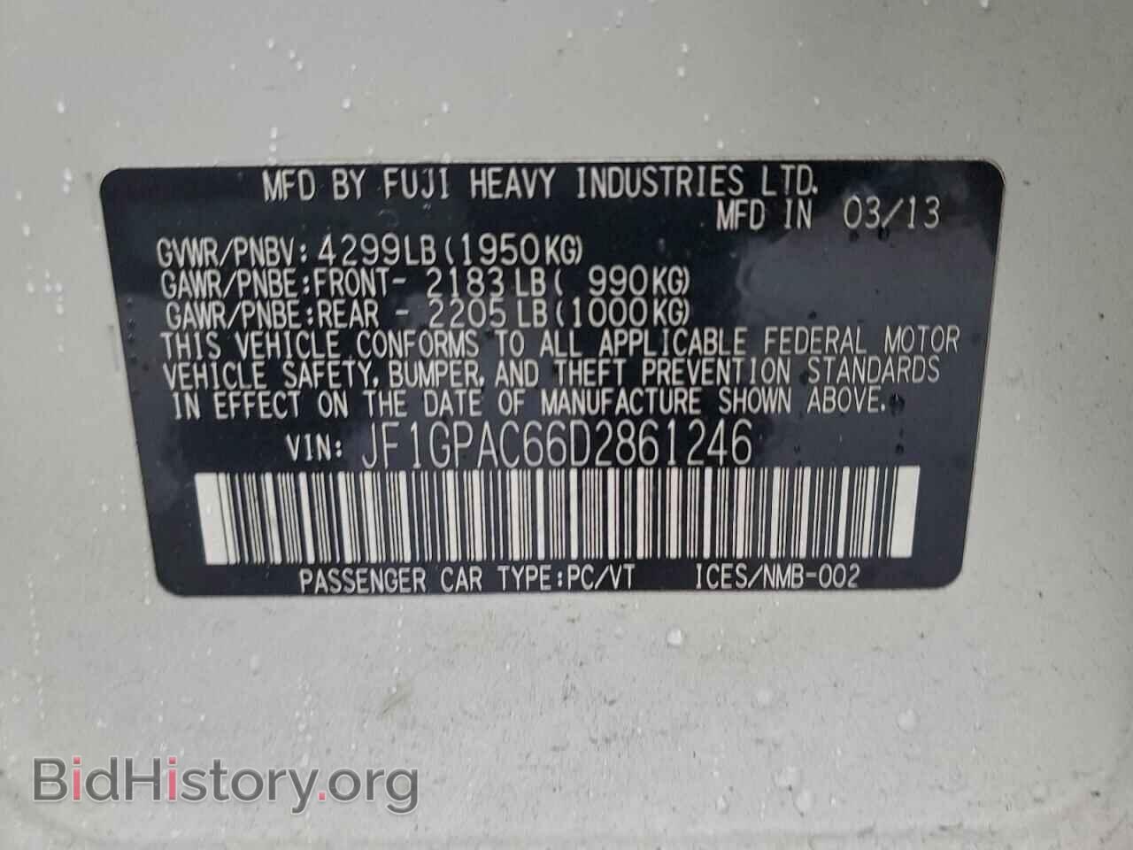 2013 SUBARU IMPREZA - VIN: JF1GPAC66D2861246 - Фото 13