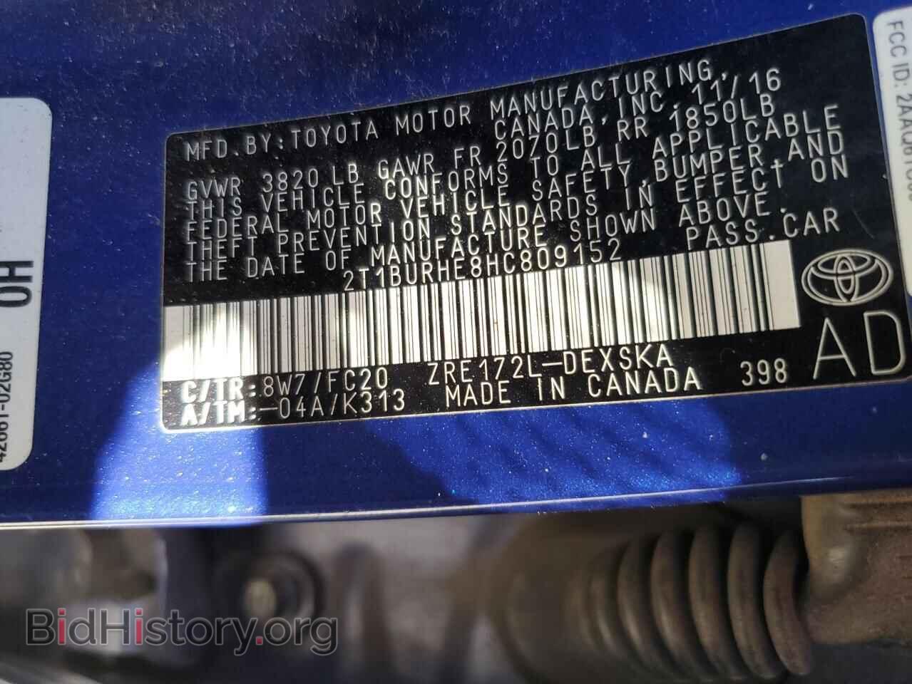 2017 TOYOTA COROLLA - VIN: 2T1BURHE8HC809152 - Фото 13