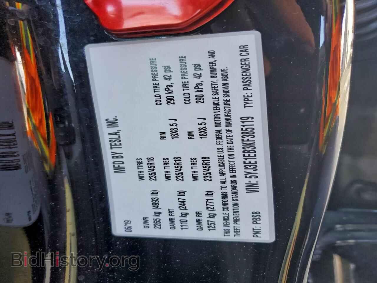 2019 TESLA MODEL 3 - VIN: 5YJ3E1EB3KF385119 - Фото 12