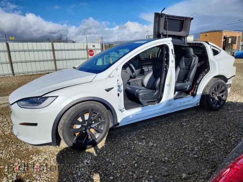 2023 Tesla MODEL X (VIN 7SAXCBE56PF400410) — photo 1 of 13, Copart, damage: side