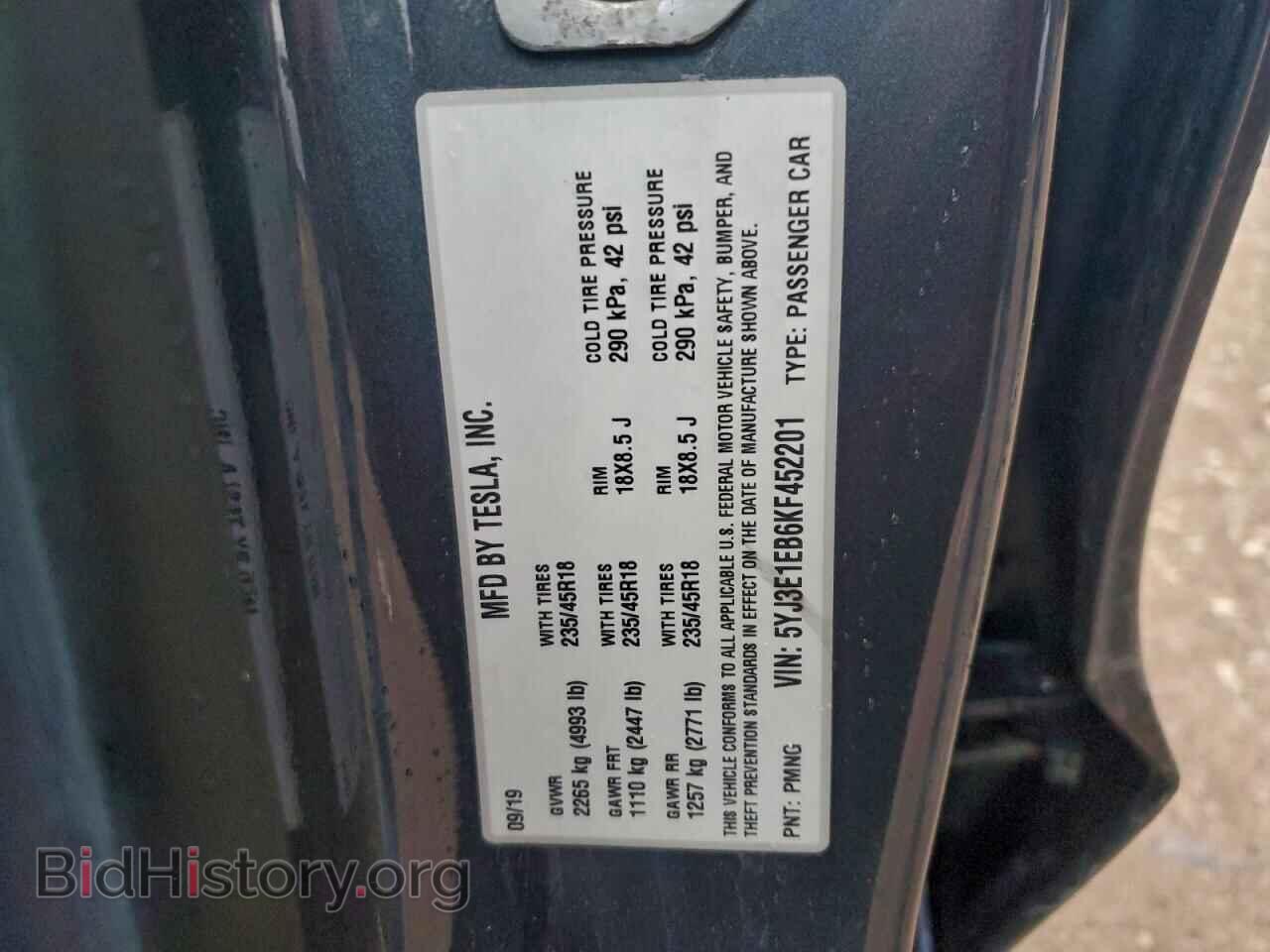 2019 TESLA MODEL 3 - VIN: 5YJ3E1EB6KF452201 - Photo 12