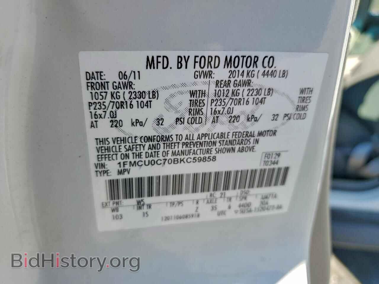 2011 FORD ESCAPE - VIN: 1FMCU0C70BKC59858 - Фото 13
