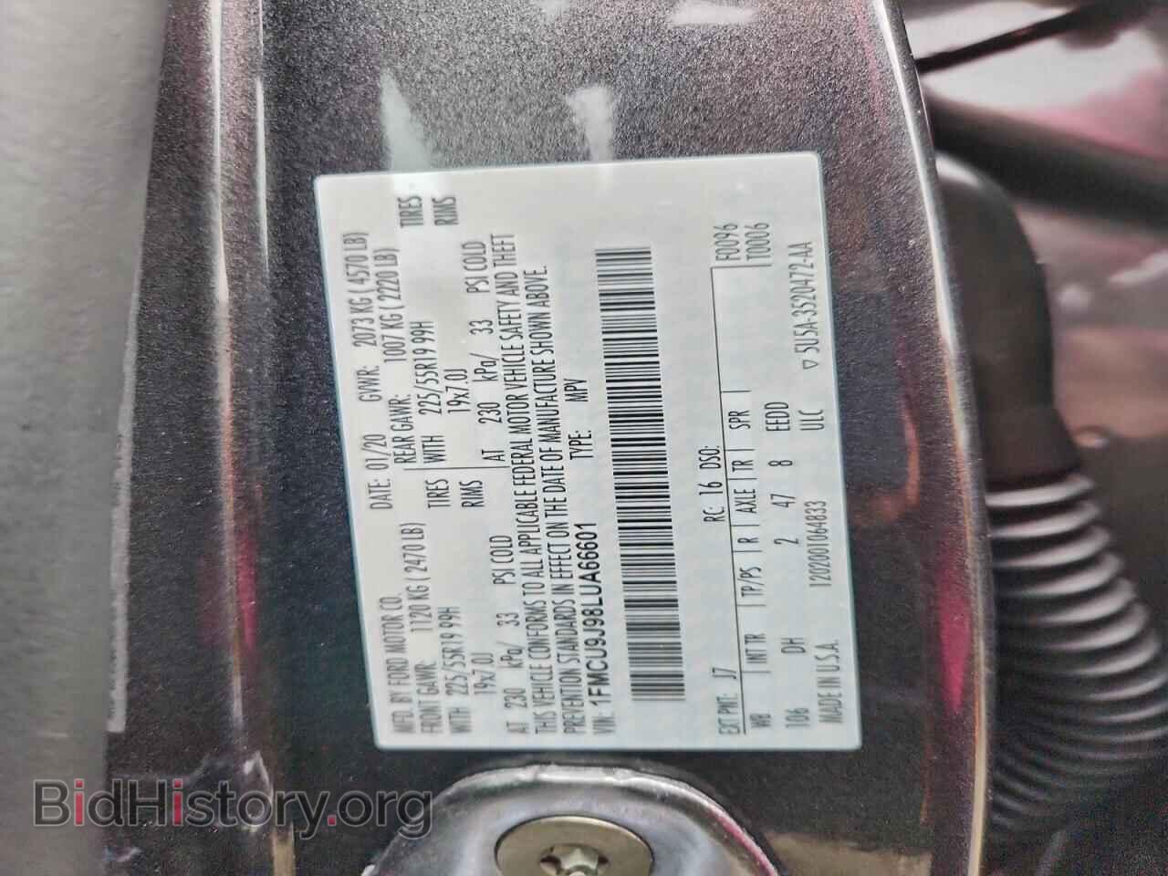 2020 FORD ESCAPE - VIN: 1FMCU9J98LUA66601 - Фото 13