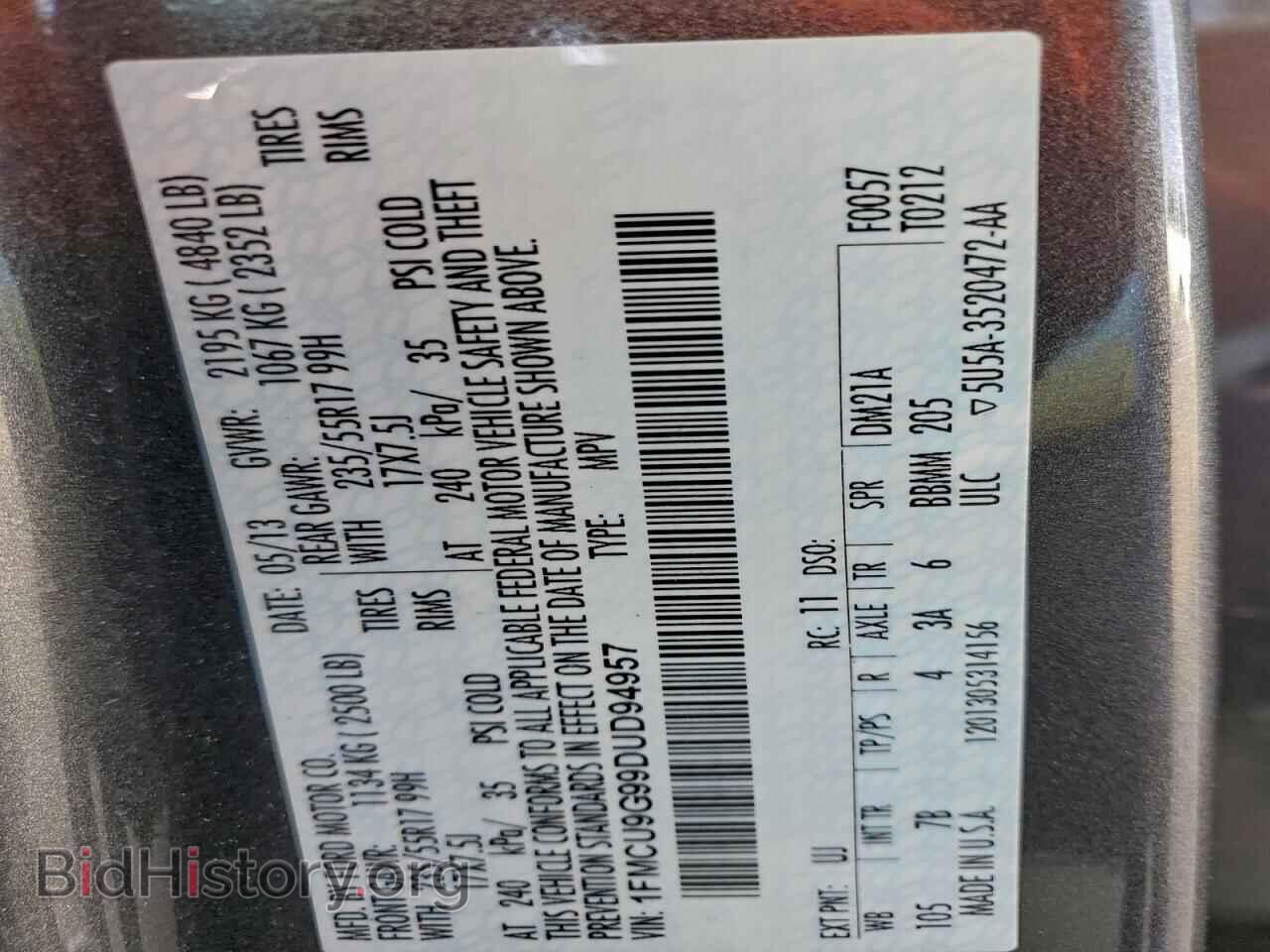 2013 FORD ESCAPE - VIN: 1FMCU9G99DUD94957 - Фото 13