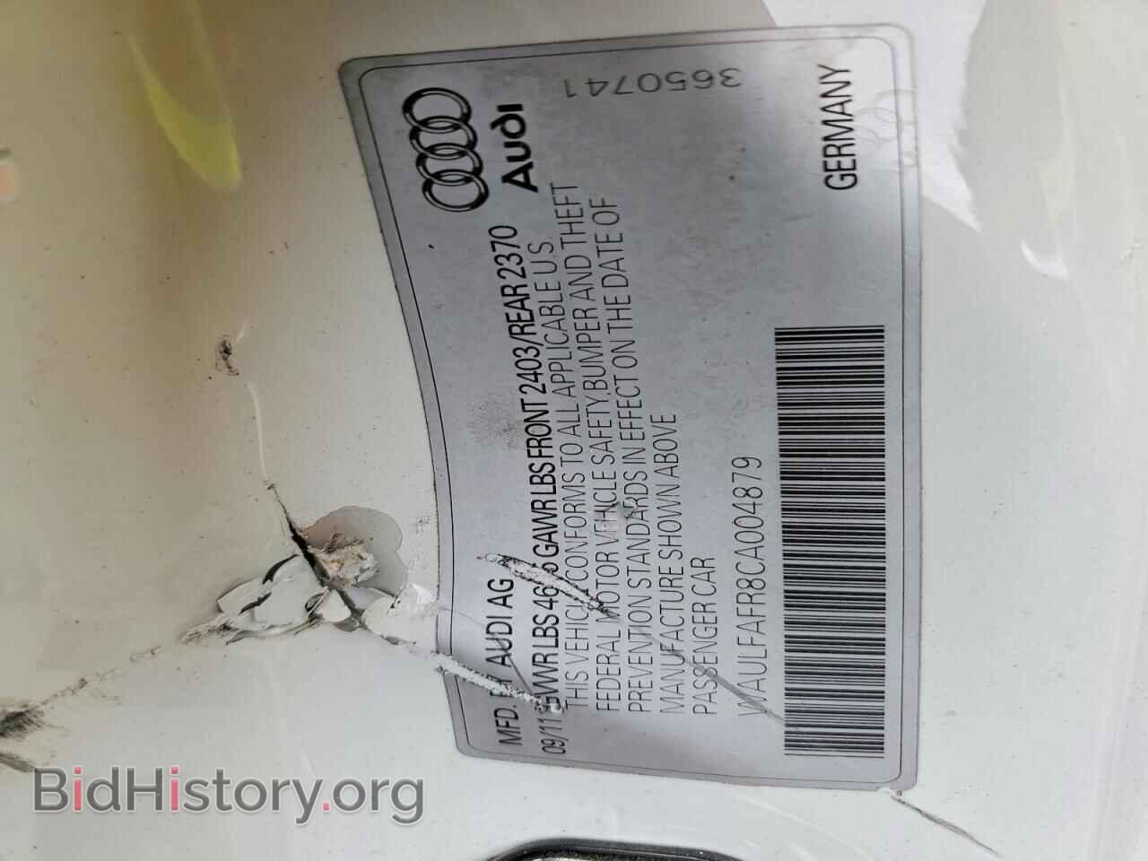 2012 AUDI A5 - VIN: WAULFAFR8CA004879 - Фото 12