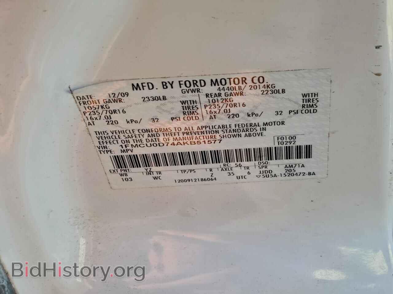 2010 FORD ESCAPE - VIN: 1FMCU0D74AKB51577 - Фото 13