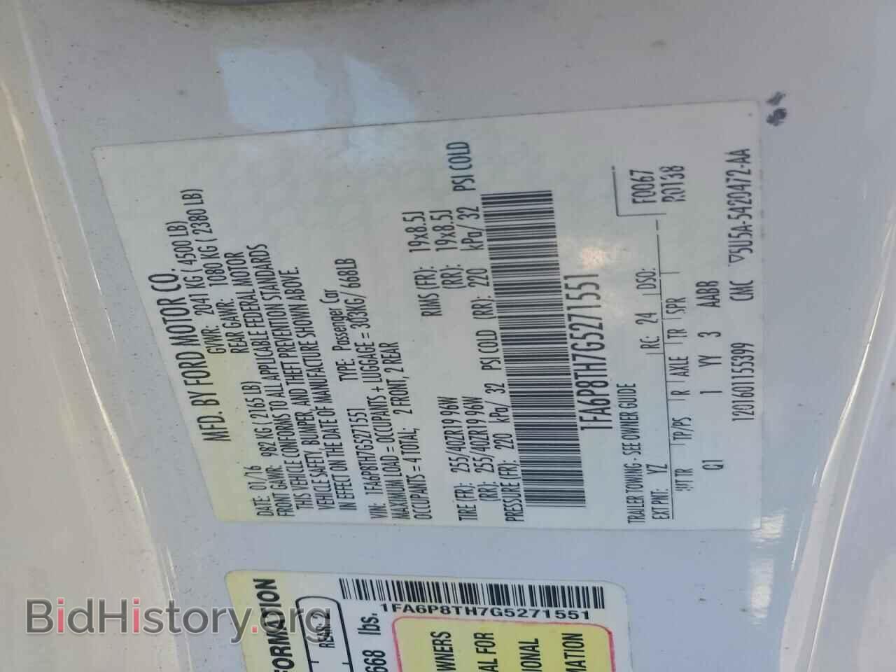 2016 FORD ALL Models - VIN: 1FA6P8TH7G5271551 - Фото 12