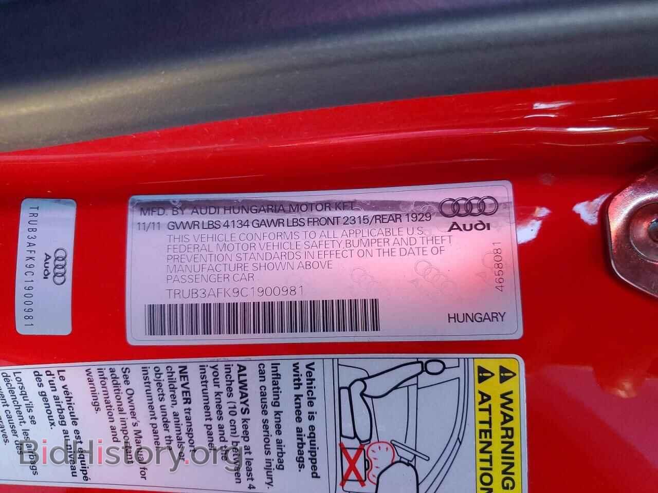 2012 AUDI TT - VIN: TRUB3AFK9C1900981 - Фото 12