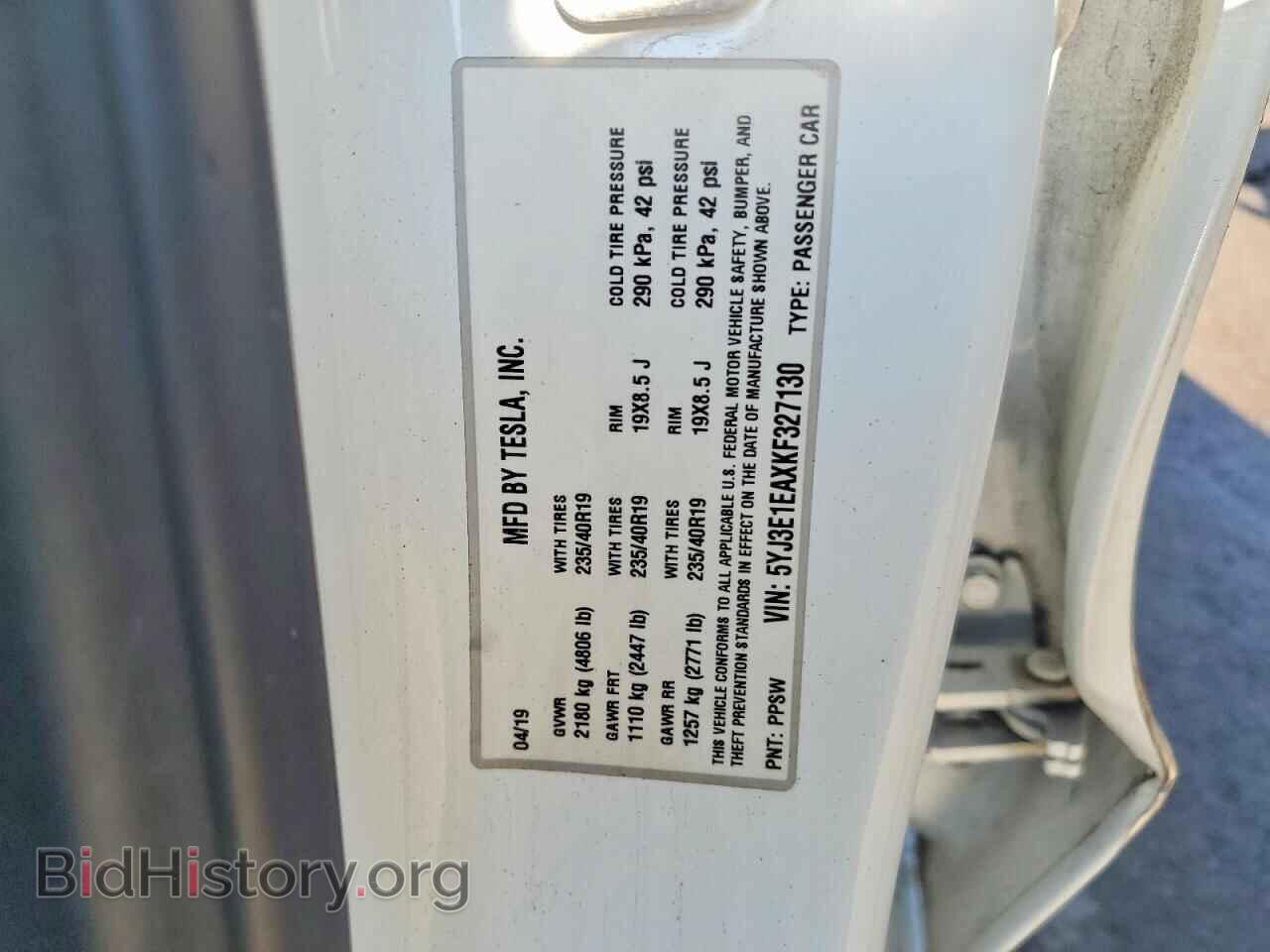 2019 TESLA MODEL 3 - VIN: 5YJ3E1EAXKF327130 - Фото 12