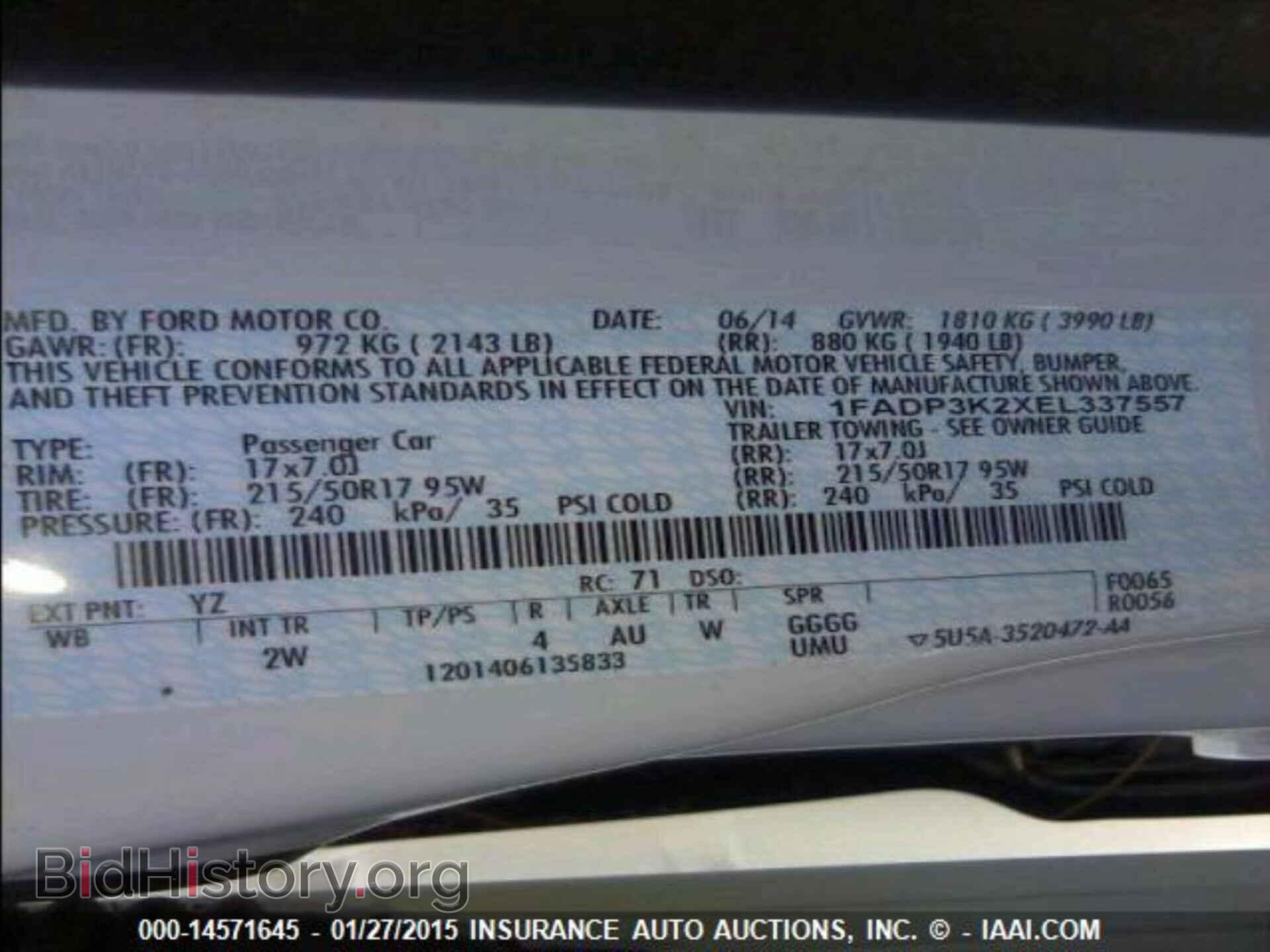 2014 FORD FOCUS - VIN: 1FADP3K2XEL337557 - Фото 9