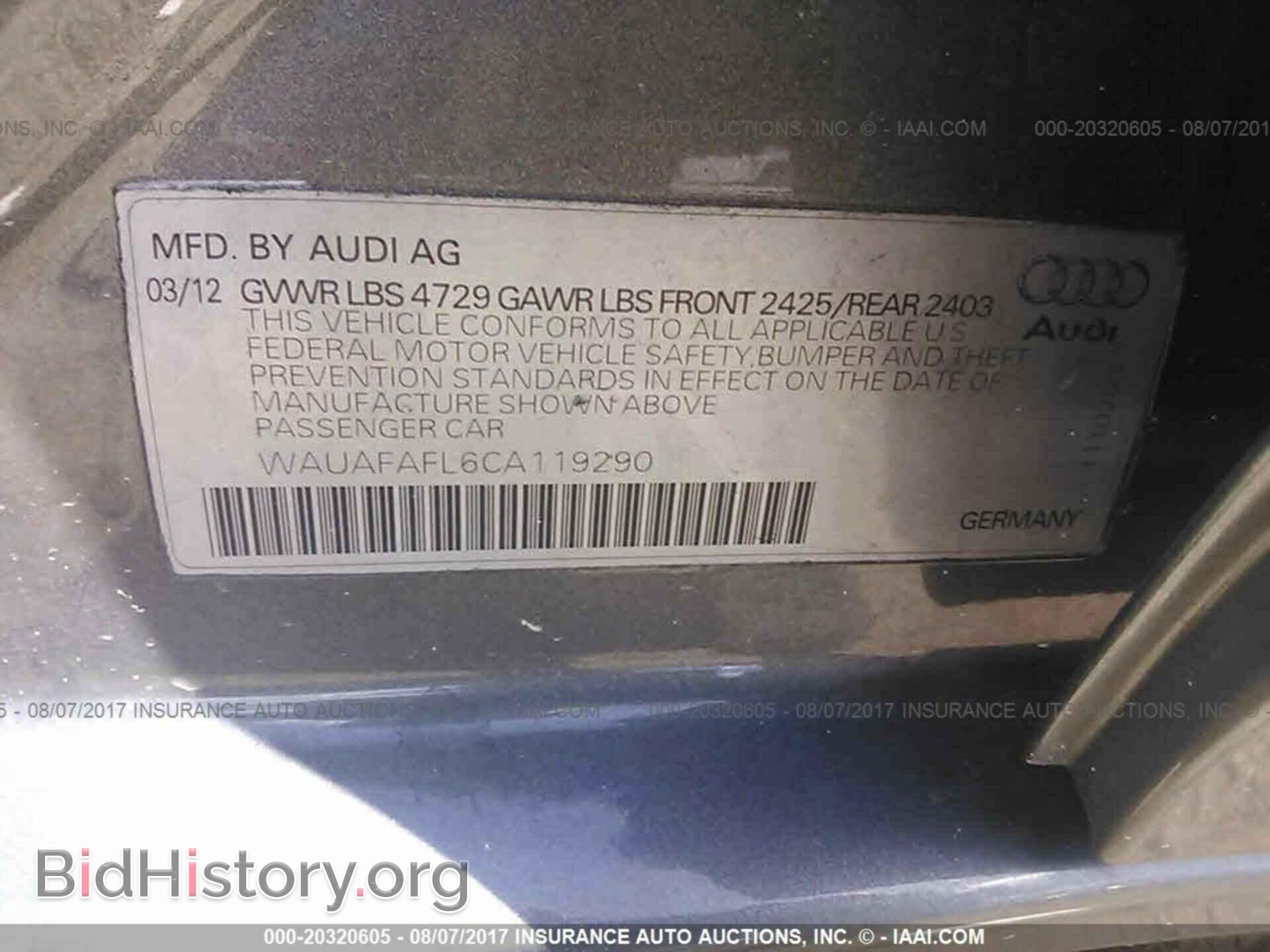 2012 Audi A4 - VIN: WAUAFAFL6CA119290 - Фото 9