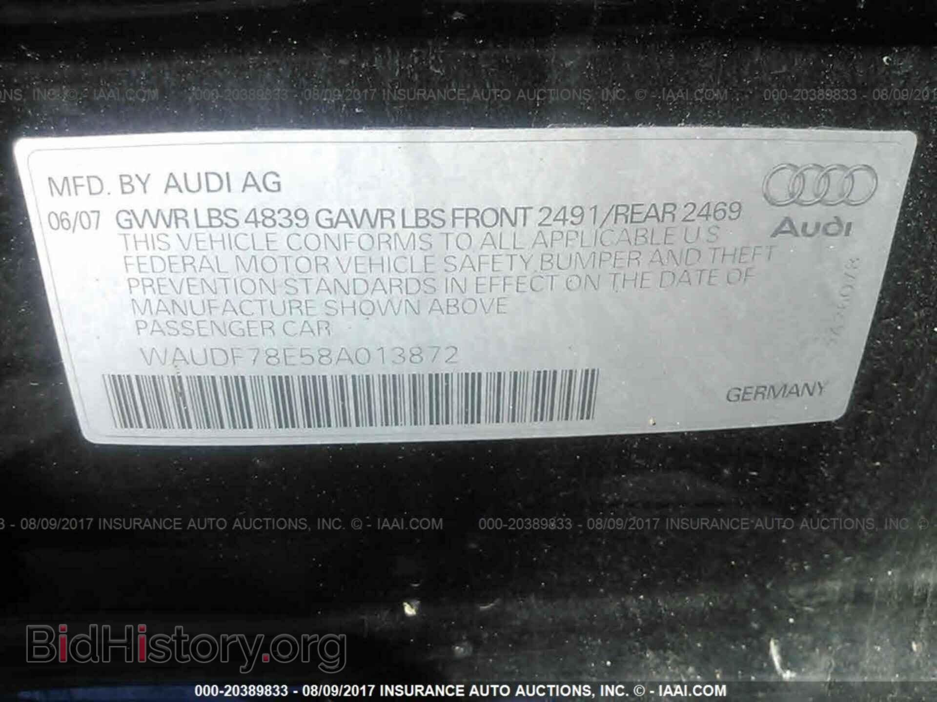 2008 AUDI A4 - VIN: WAUDF78E58A013872 - Фото 9