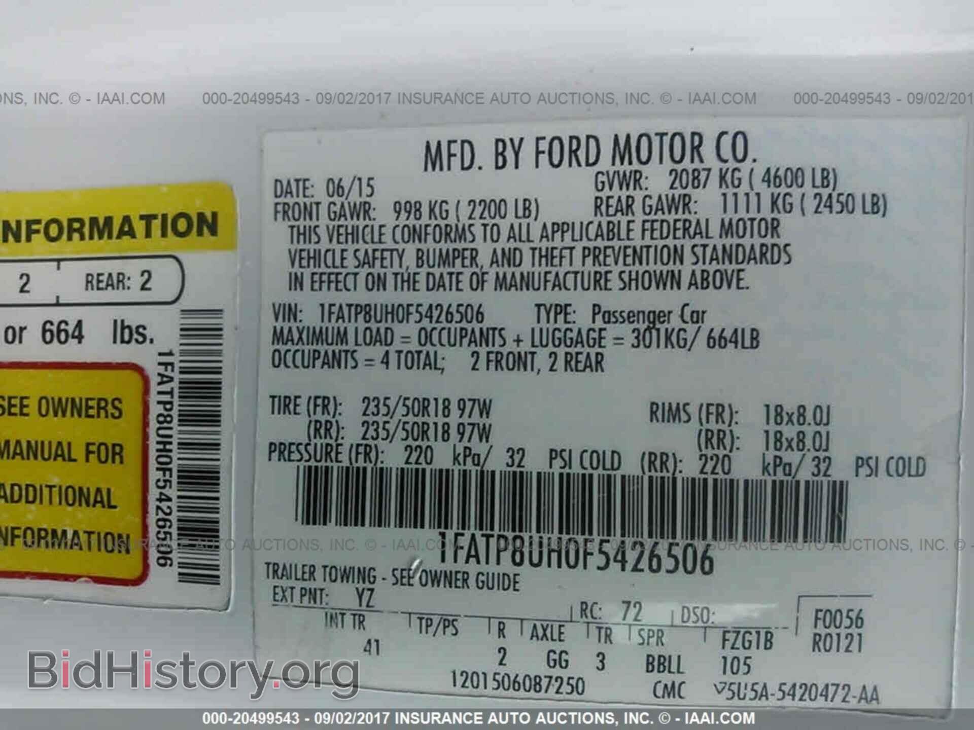 2015 FORD MUSTANG - VIN: 1FATP8UH0F5426506 - Фото 9