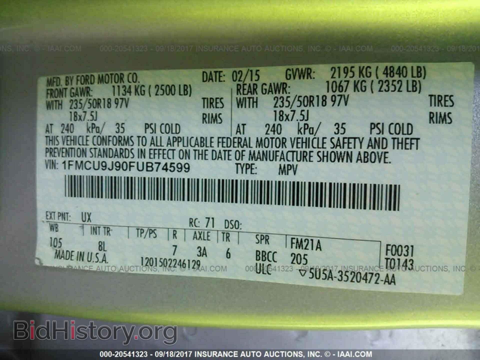 2015 Ford Escape - VIN: 1FMCU9J90FUB74599 - Photo 9