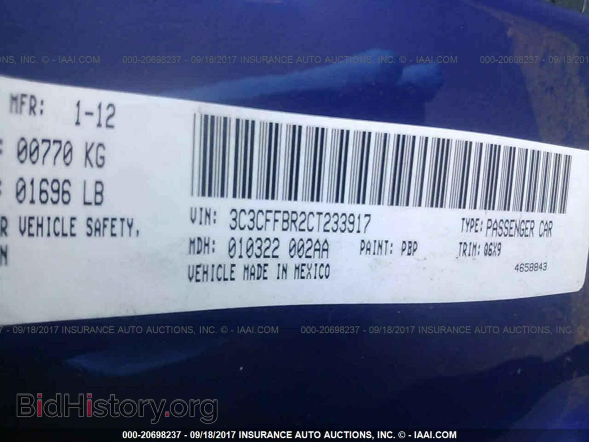 2012 Fiat 500 - VIN: 3C3CFFBR2CT233917 - Фото 9