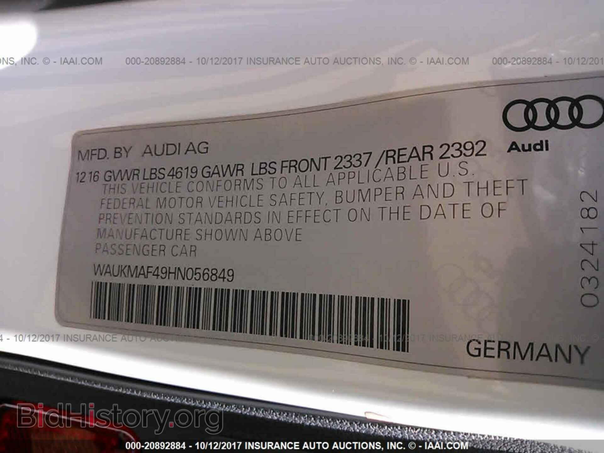2017 Audi A4 - VIN: WAUKMAF49HN056849 - Фото 9