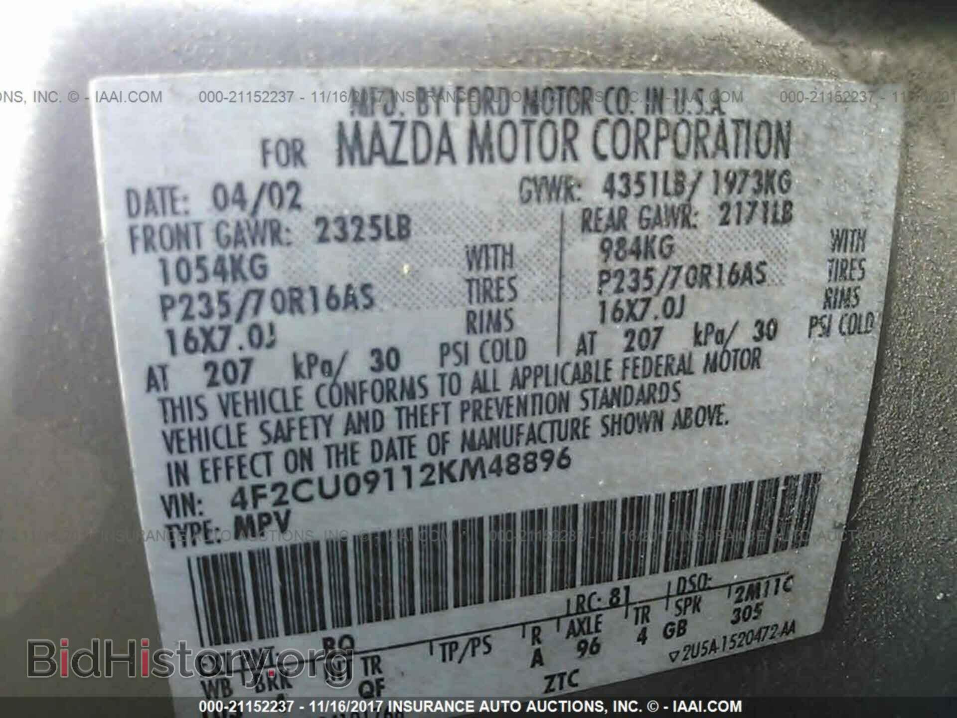 2002 MAZDA TRIBUTE - VIN: 4F2CU09112KM48896 - Фото 9