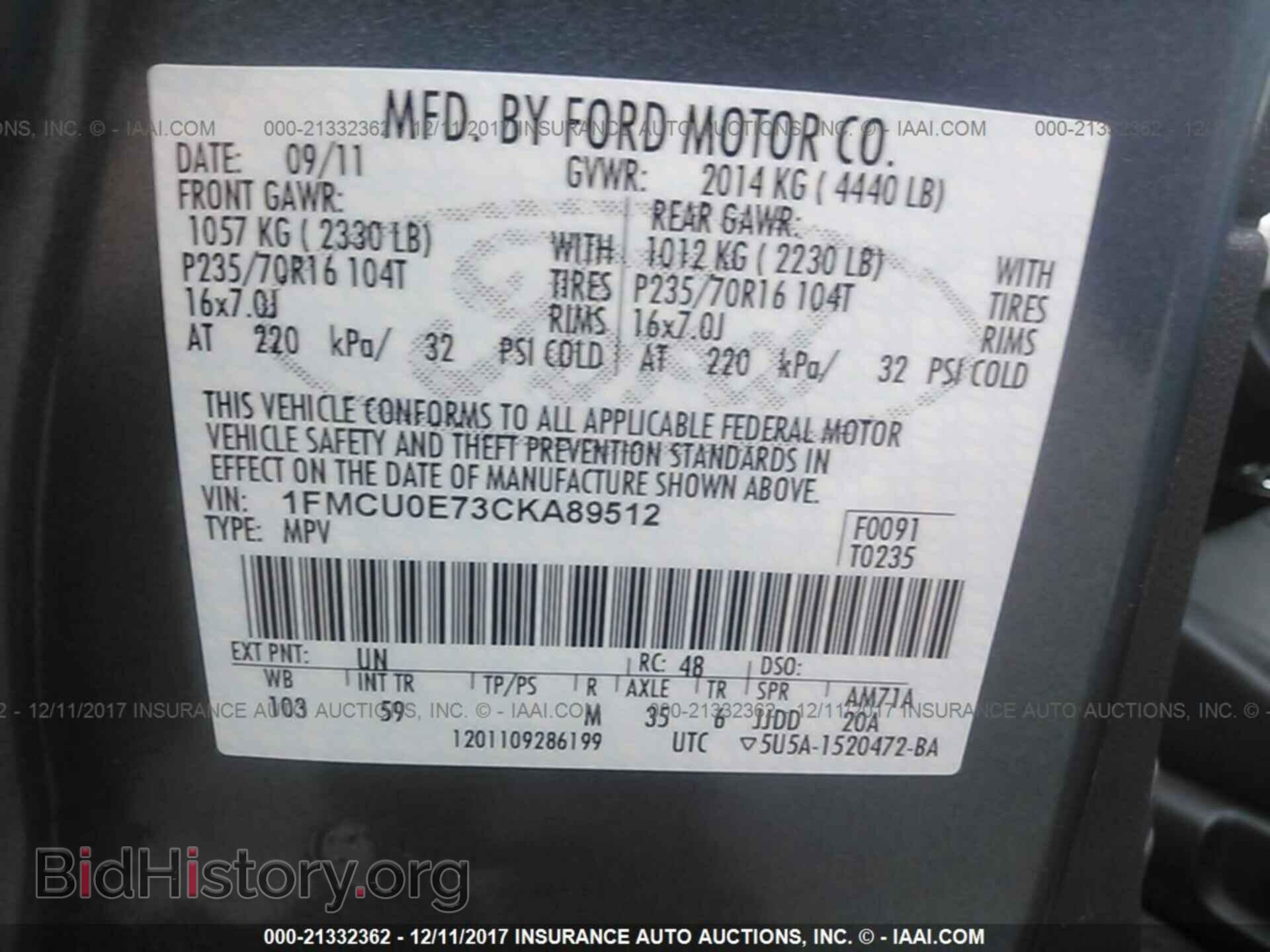 2012 Ford Escape - VIN: 1FMCU0E73CKA89512 - Фото 9