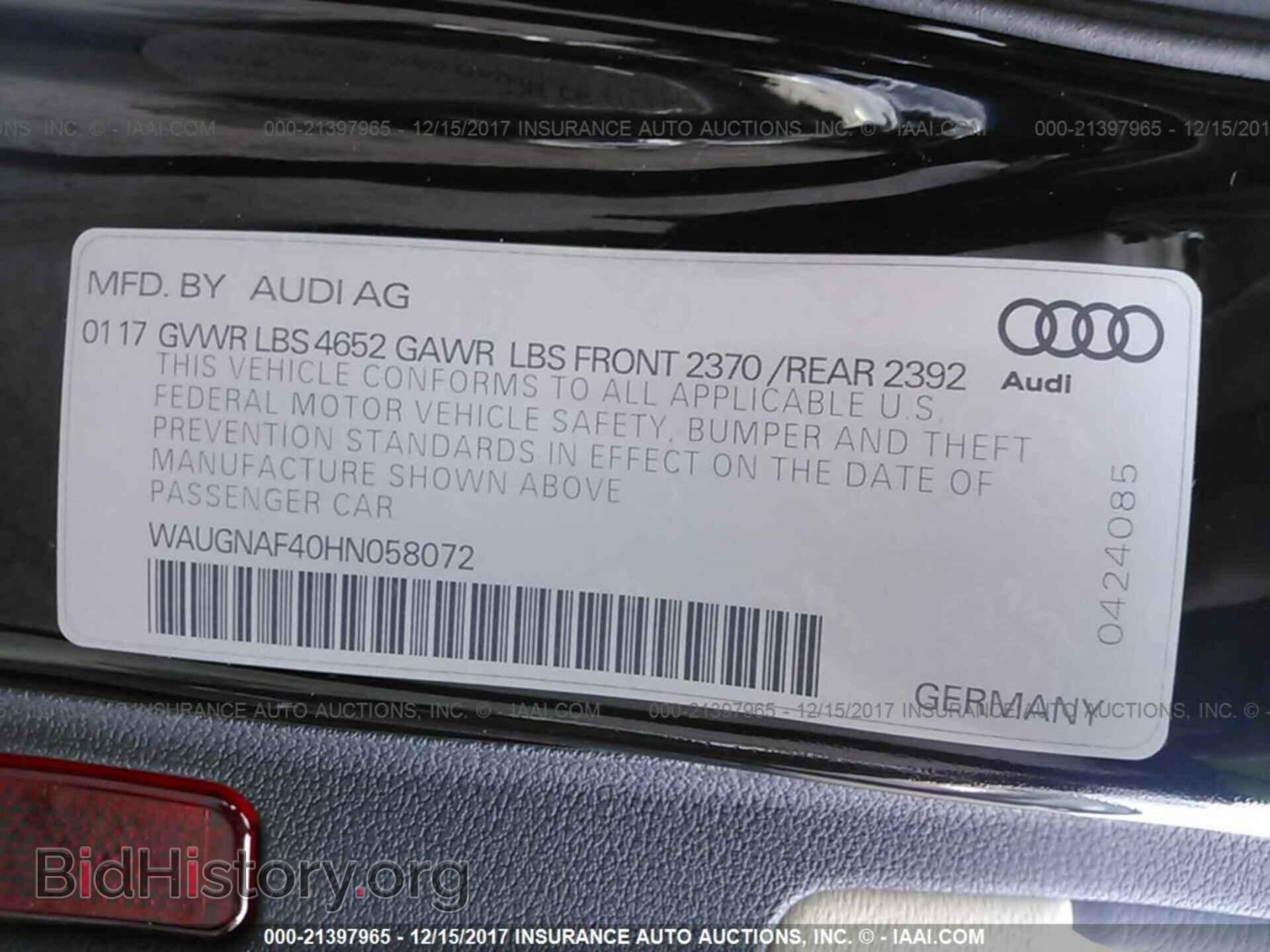 2017 Audi A4 - VIN: WAUGNAF40HN058072 - Фото 9