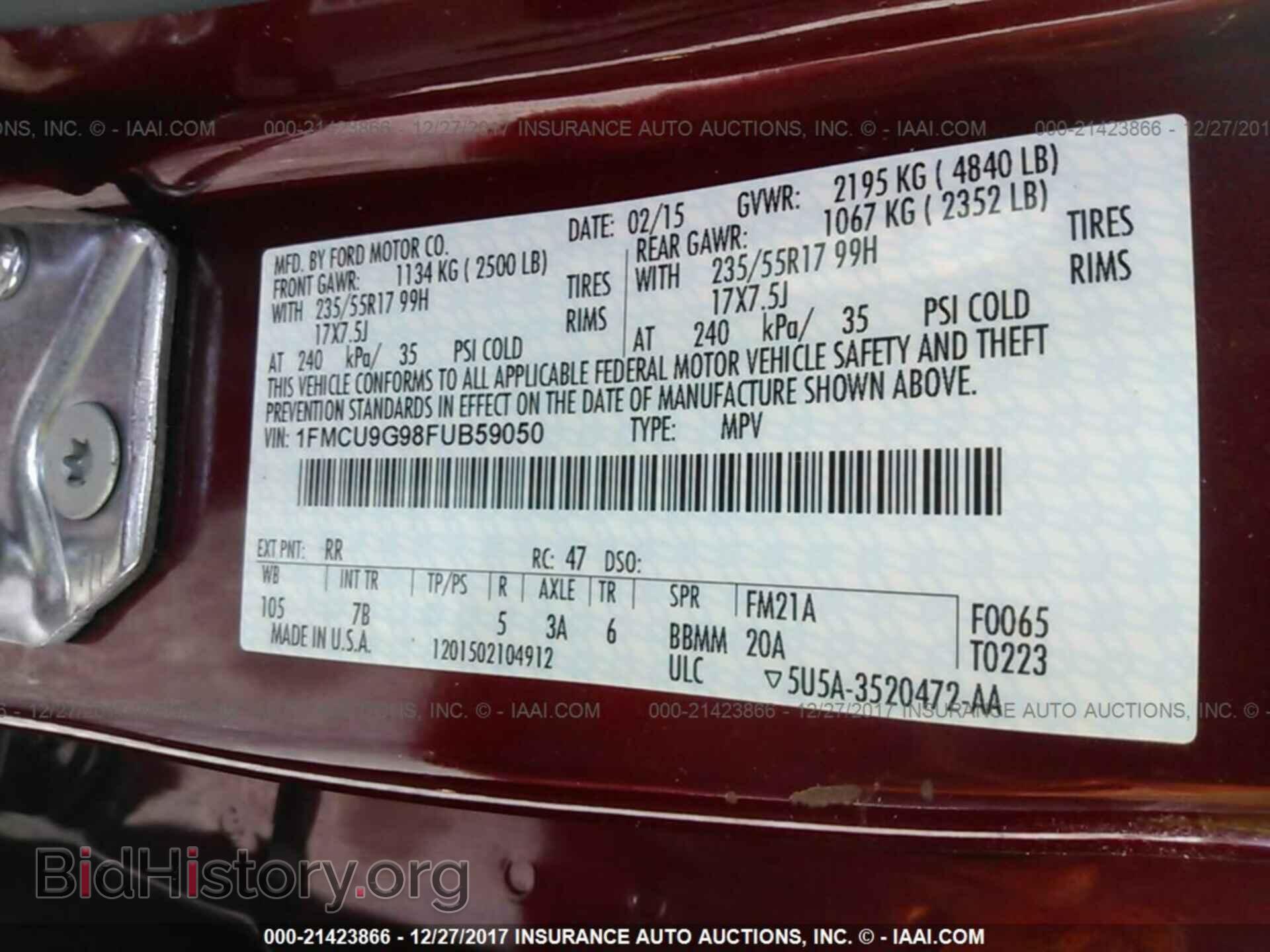 2015 Ford Escape - VIN: 1FMCU9G98FUB59050 - Фото 9