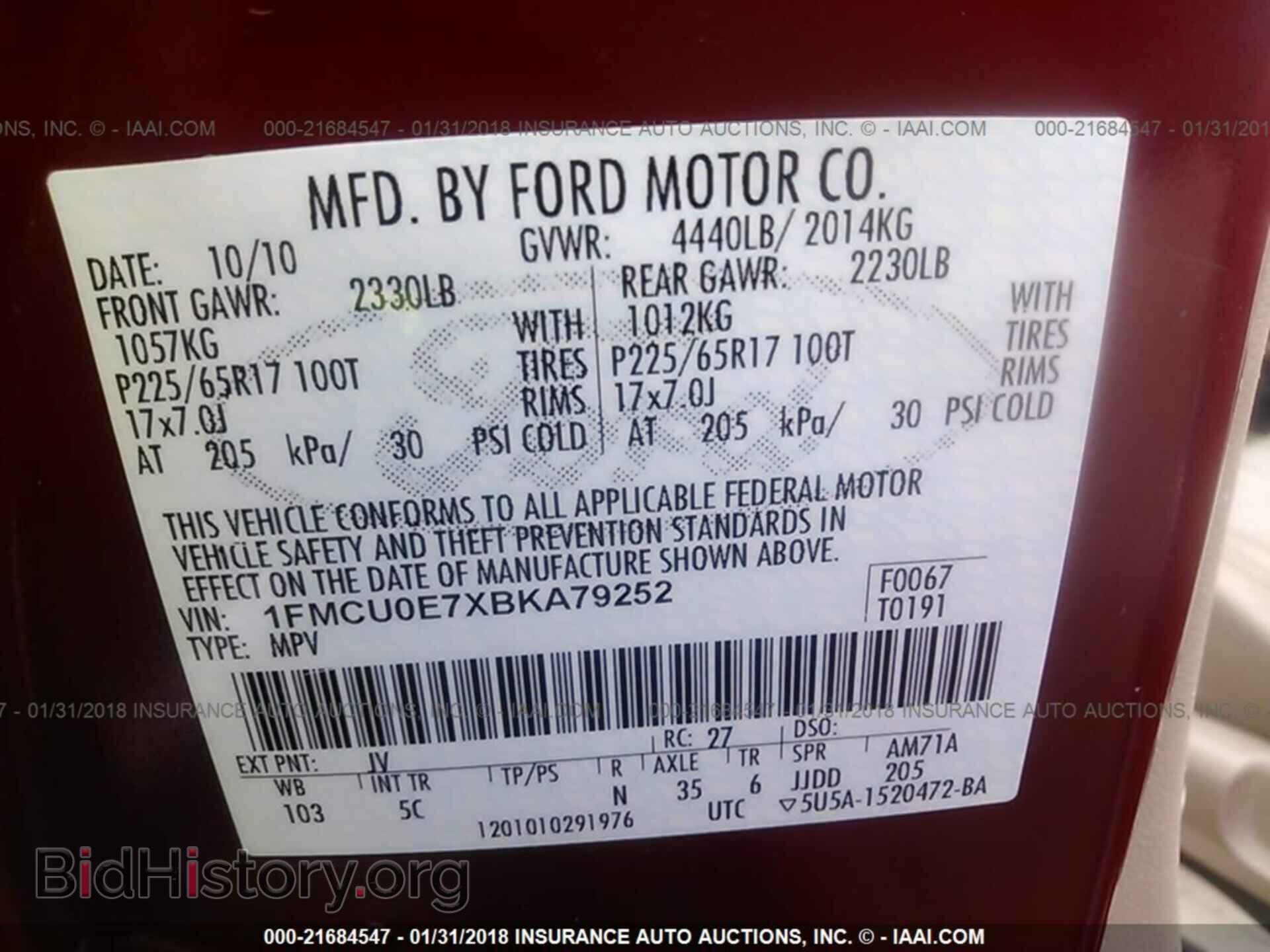 2011 Ford Escape - VIN: 1FMCU0E7XBKA79252 - Фото 9
